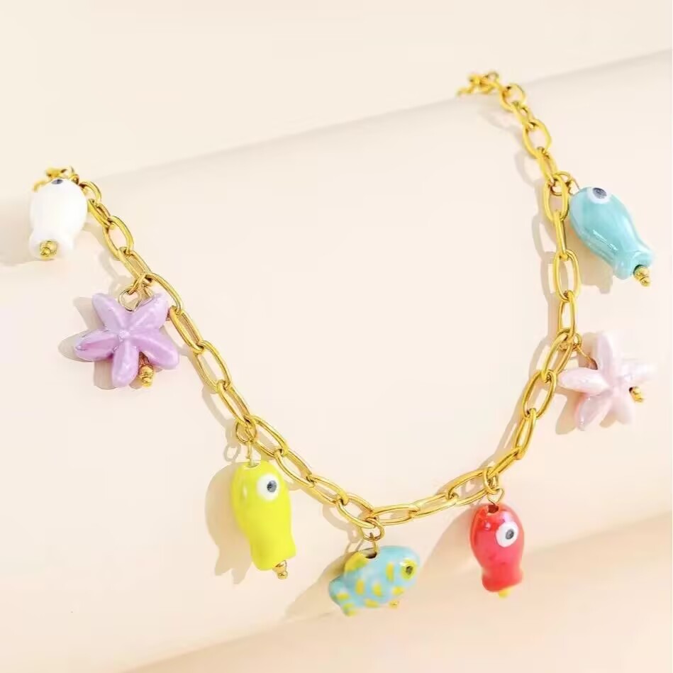 5Pcs New Summer Colorful Ename - огляд і ціна Ceramic Link Bracelet